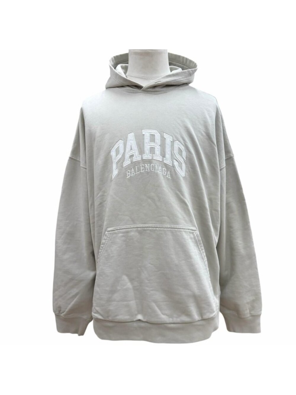 Balenciaga Cotton 100% Logo Embroidery Hooded Pullover Hoodie Greige